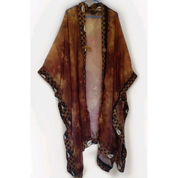 Mina Collection Kaftan Robe Mud Cloth Trim Copper Glow Rare Art to WearOne Size - Picture 5 of 16
